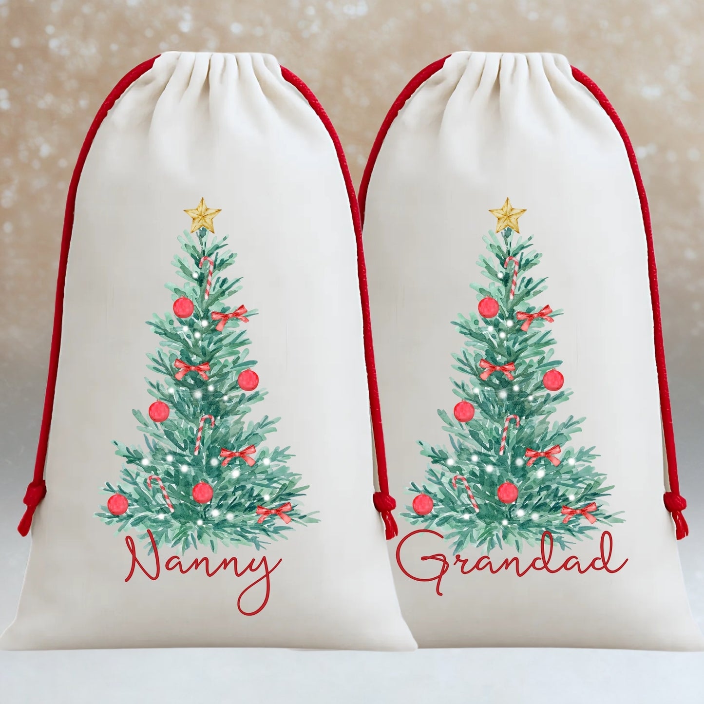 Personalised Family Christmas Gift Sacks – Watercolour Tree Design