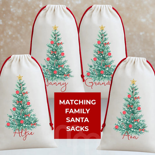 Personalised Family Christmas Gift Sacks – Watercolour Tree Design