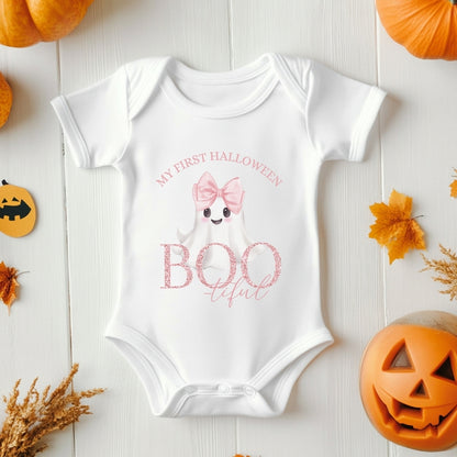 My First Halloween Baby Vest – BOOtiful Pink Ghost Design