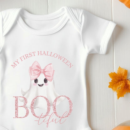 My First Halloween Baby Vest – BOOtiful Pink Ghost Design