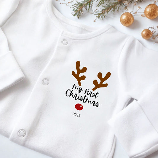 My First Christmas Baby Sleepsuit & Vest Set 2025 – Reindeer Design
