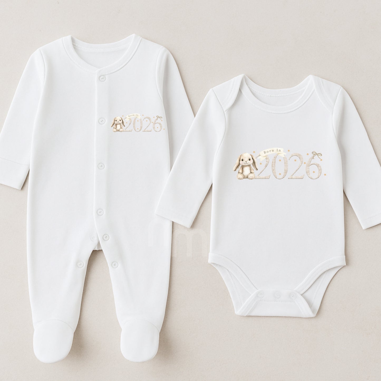 Born in 2026 Baby Vest & Sleepsuit Gift Set – Bunny Design