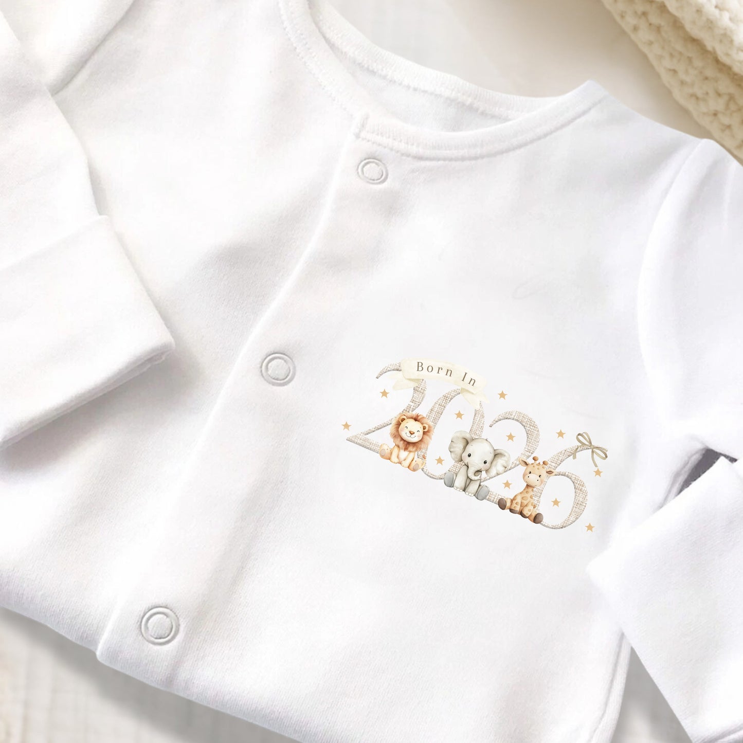 “Born in 2026” Safari Sleepsuit & Vest Gift Set