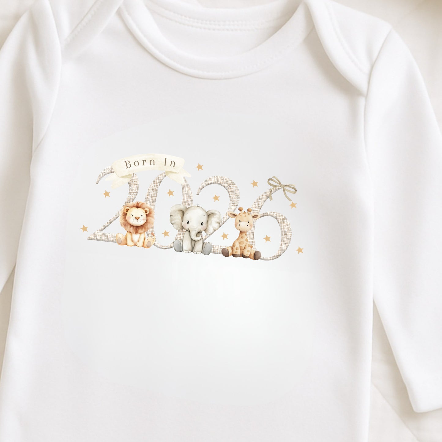 “Born in 2026” Safari Sleepsuit & Vest Gift Set