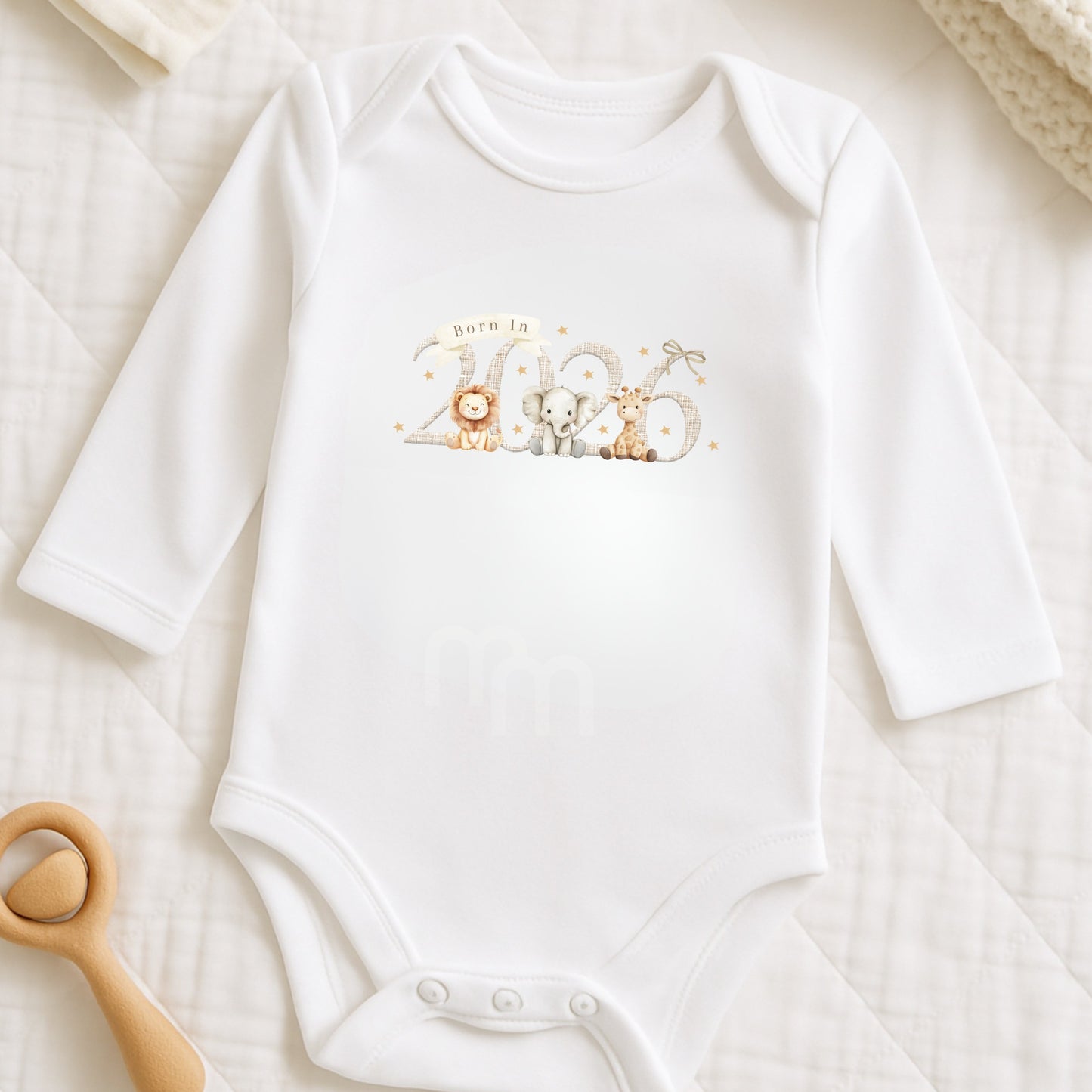 “Born in 2026” Safari Sleepsuit & Vest Gift Set
