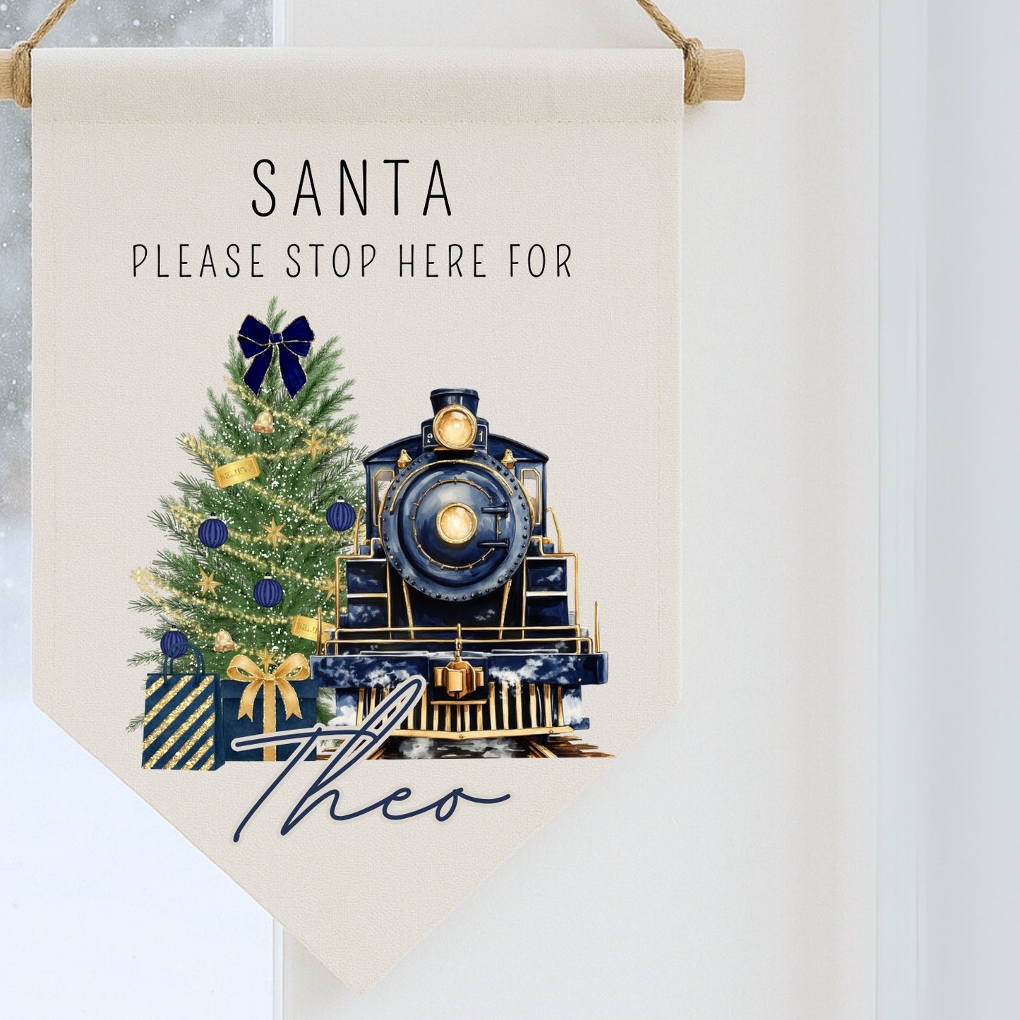 Christmas Train 'Santa stop here' Sign