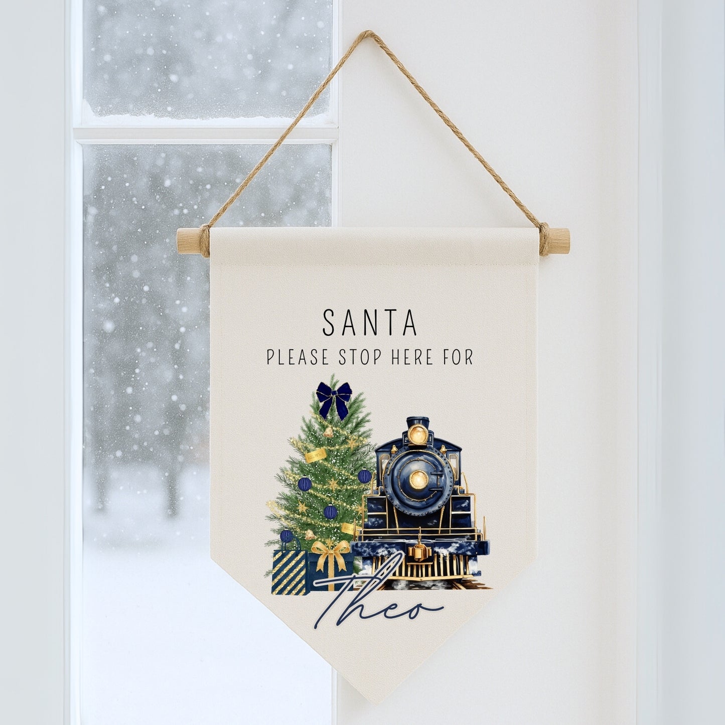 Christmas Train 'Santa stop here' Sign
