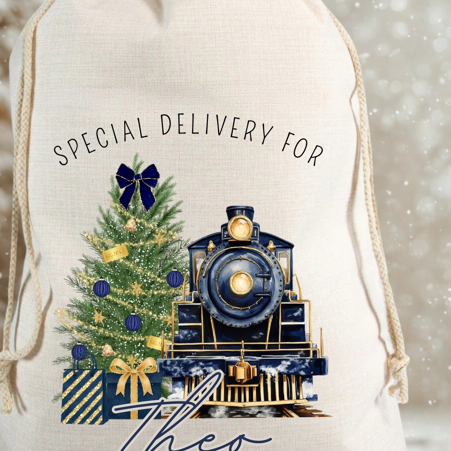 Personalised Christmas Train Gift Sack - Pink or Blue