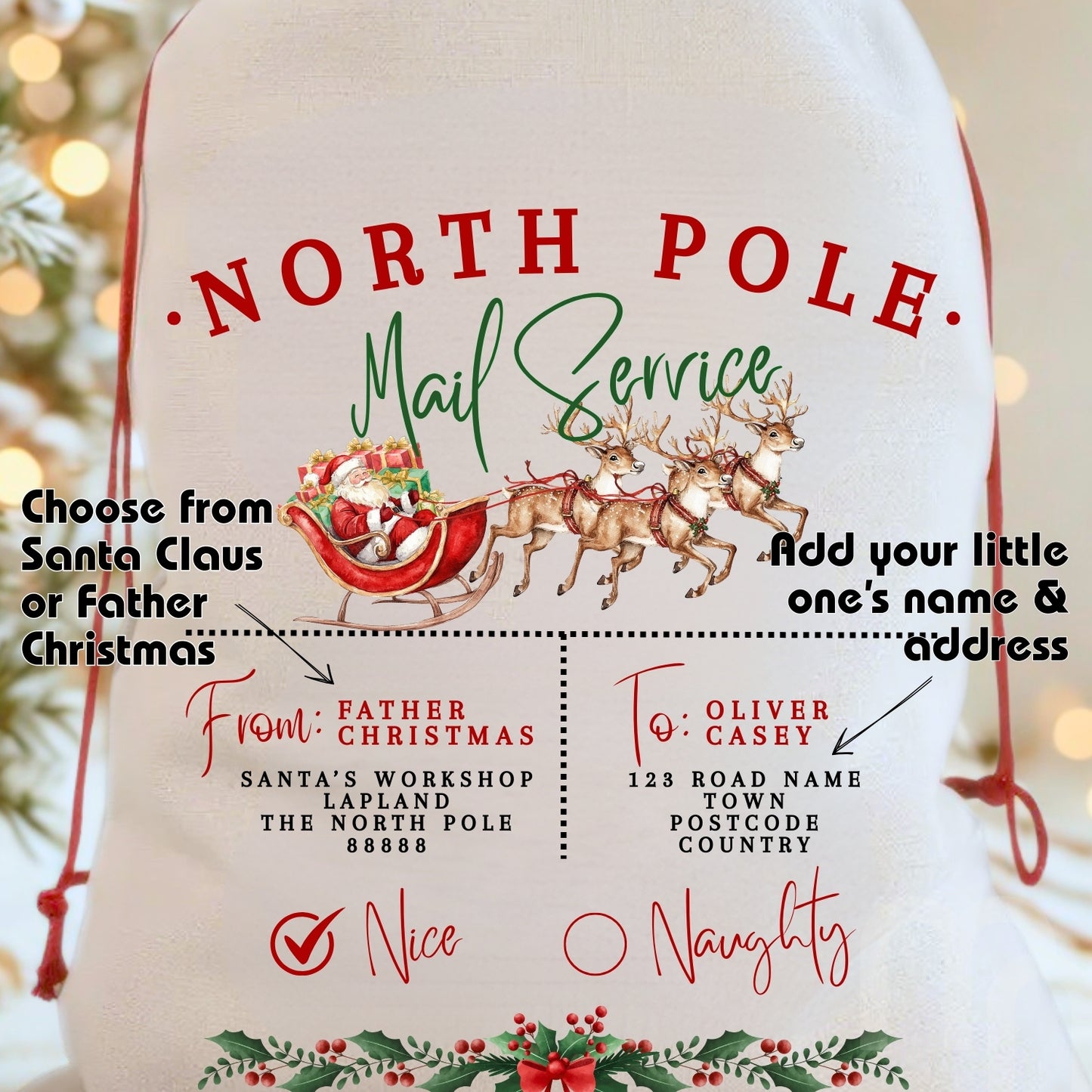 2025 BEST SELLER - Luxury Personalised North Pole Mail Service Santa Sack
