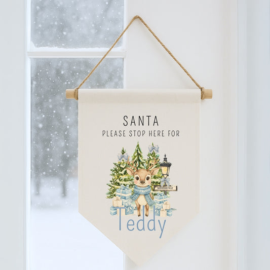 Personalised Santa Please Stop Here Sign - Santa & Reindeer Design