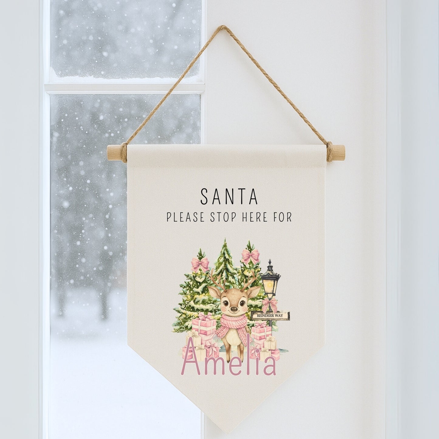 Personalised Santa Please Stop Here Sign - Santa & Reindeer Design