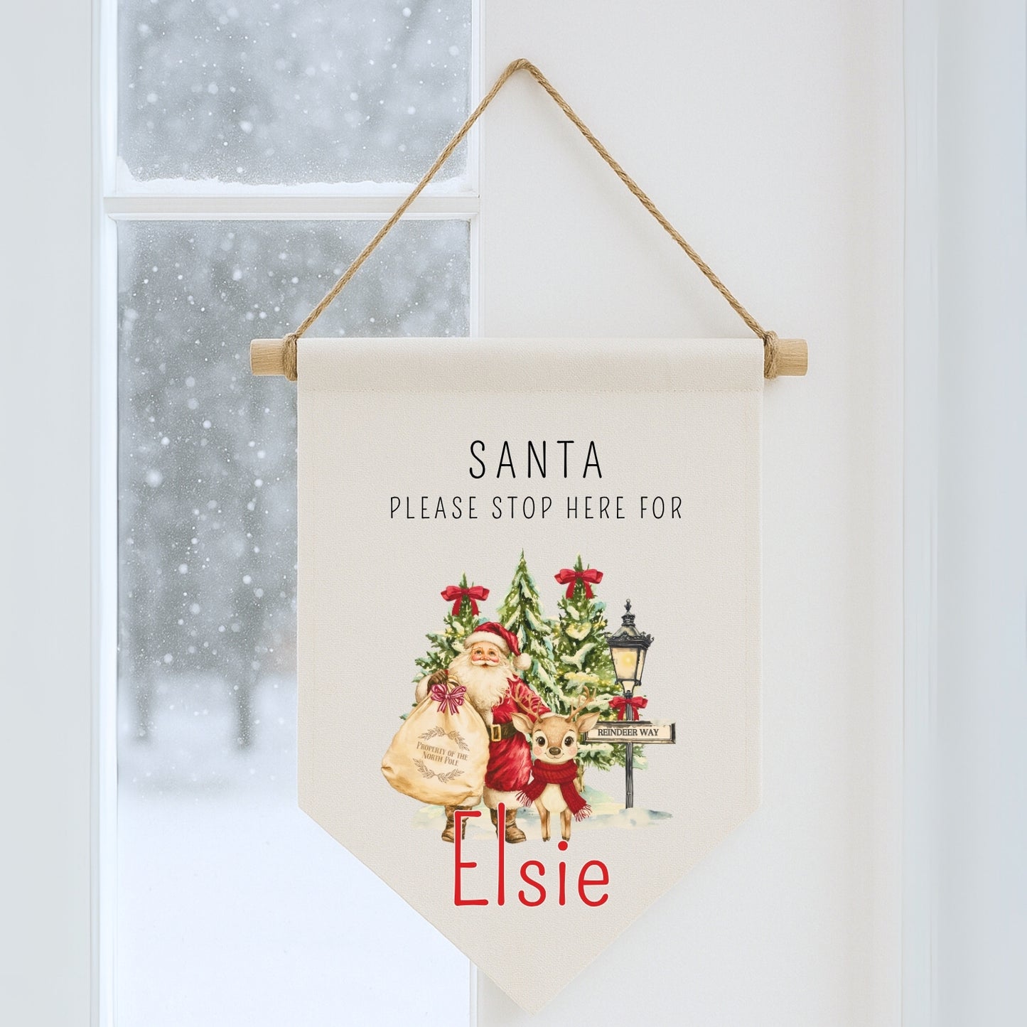 Personalised Santa Please Stop Here Sign - Santa & Reindeer Design