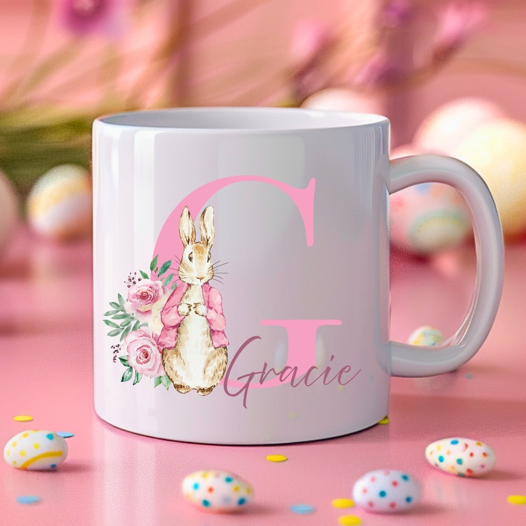 Personalised Monogram & Name Easter Bunny Mug - Pink