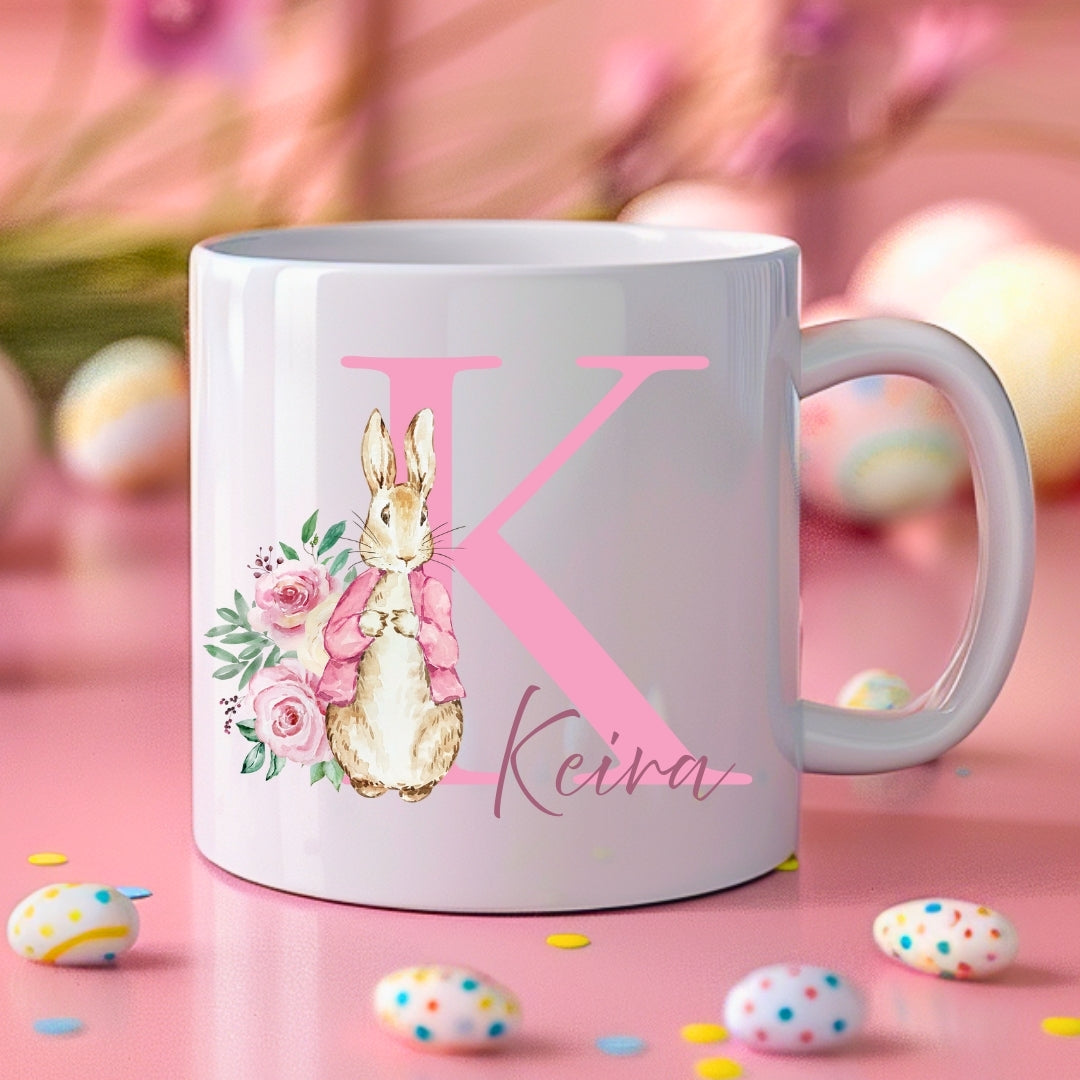 Personalised Monogram & Name Easter Bunny Mug - Pink