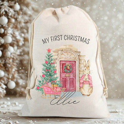 Personalised Baby's First Christmas Rabbit & Bunny Christmas Santa Sack