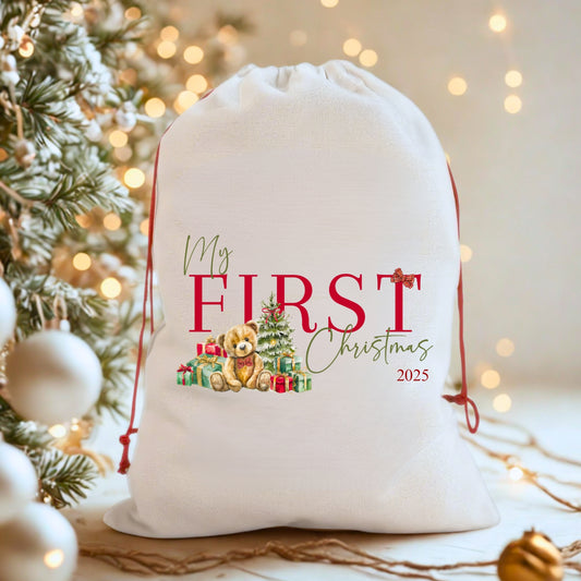 Baby’s First Christmas Sack – Teddy Bear Design Keepsake Gift Bag