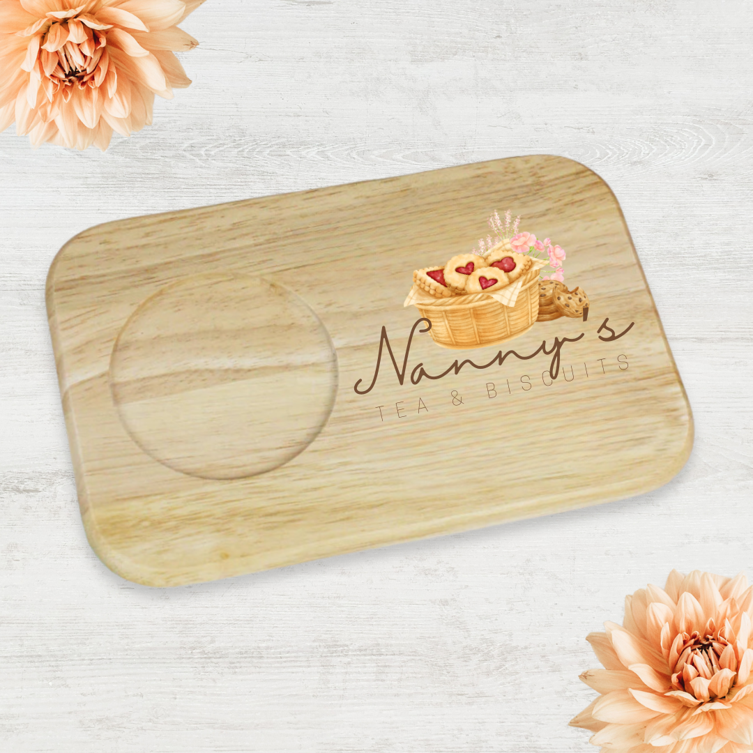Personalised Wooden Tea & Biscuits Board - Biscuit Basket Design