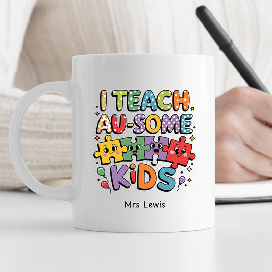 "I Teach Au-some Kids" Personalised Gift Mug | Thank you | End of Year Teacher Gift