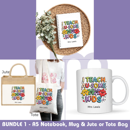 "I Teach Au-some Kids" Personalised A5 Notebook | Thank you | End of Year Teacher Gift