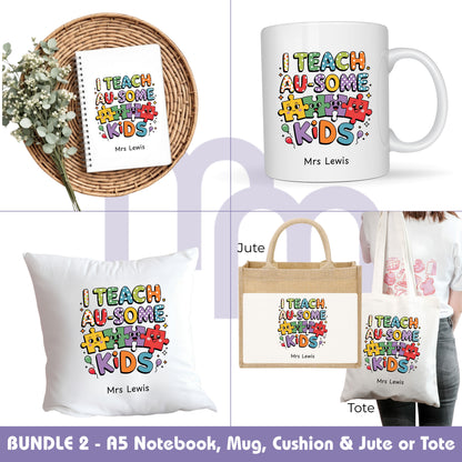 "I Teach Au-some Kids" Personalised A5 Notebook | Thank you | End of Year Teacher Gift