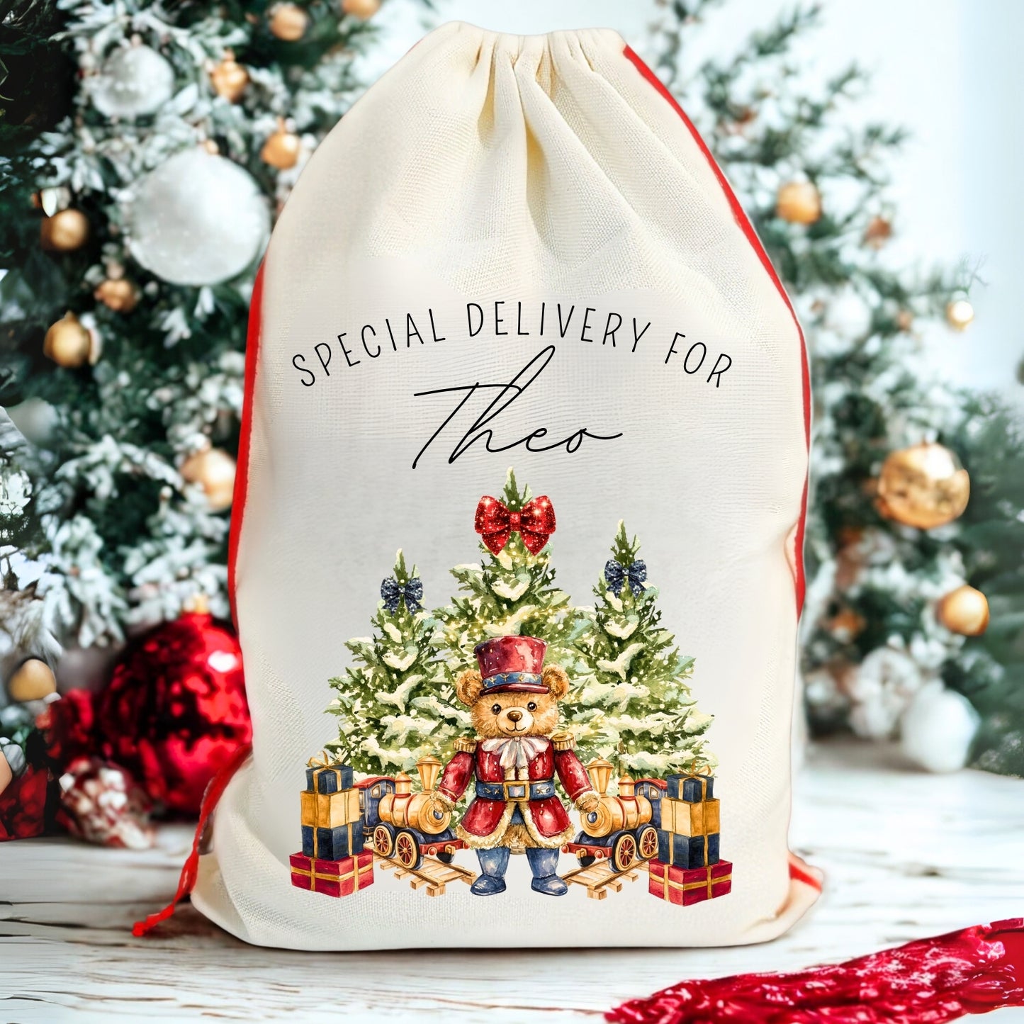 Personalised 'Special Delivery For' Nutcracker Teddy Santa Sack