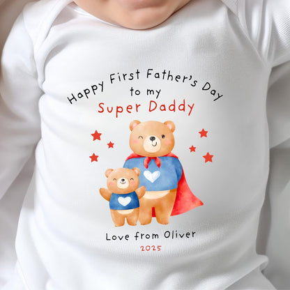 Personalised Father's Day Super Dad Baby Sleepsuit