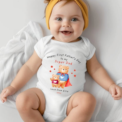 Personalised Happy Father's Day Super Dad Baby Vest