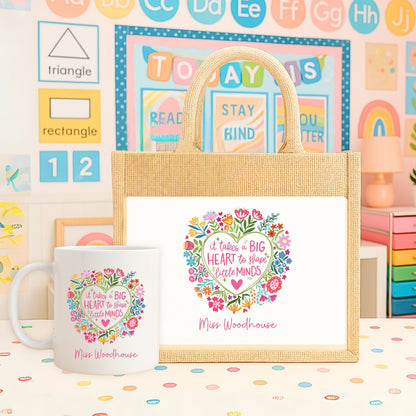 Personalised Big Heart to teach Little Minds Teacher Gift Floral Design - Gift Mug