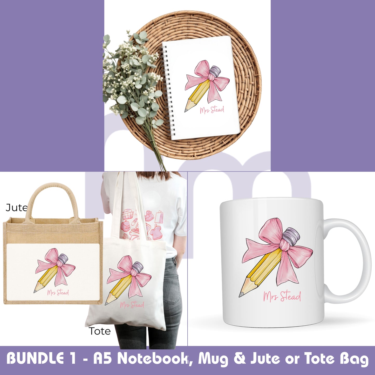 Personalised Teacher Gift Bag  - Jute - Light Pink