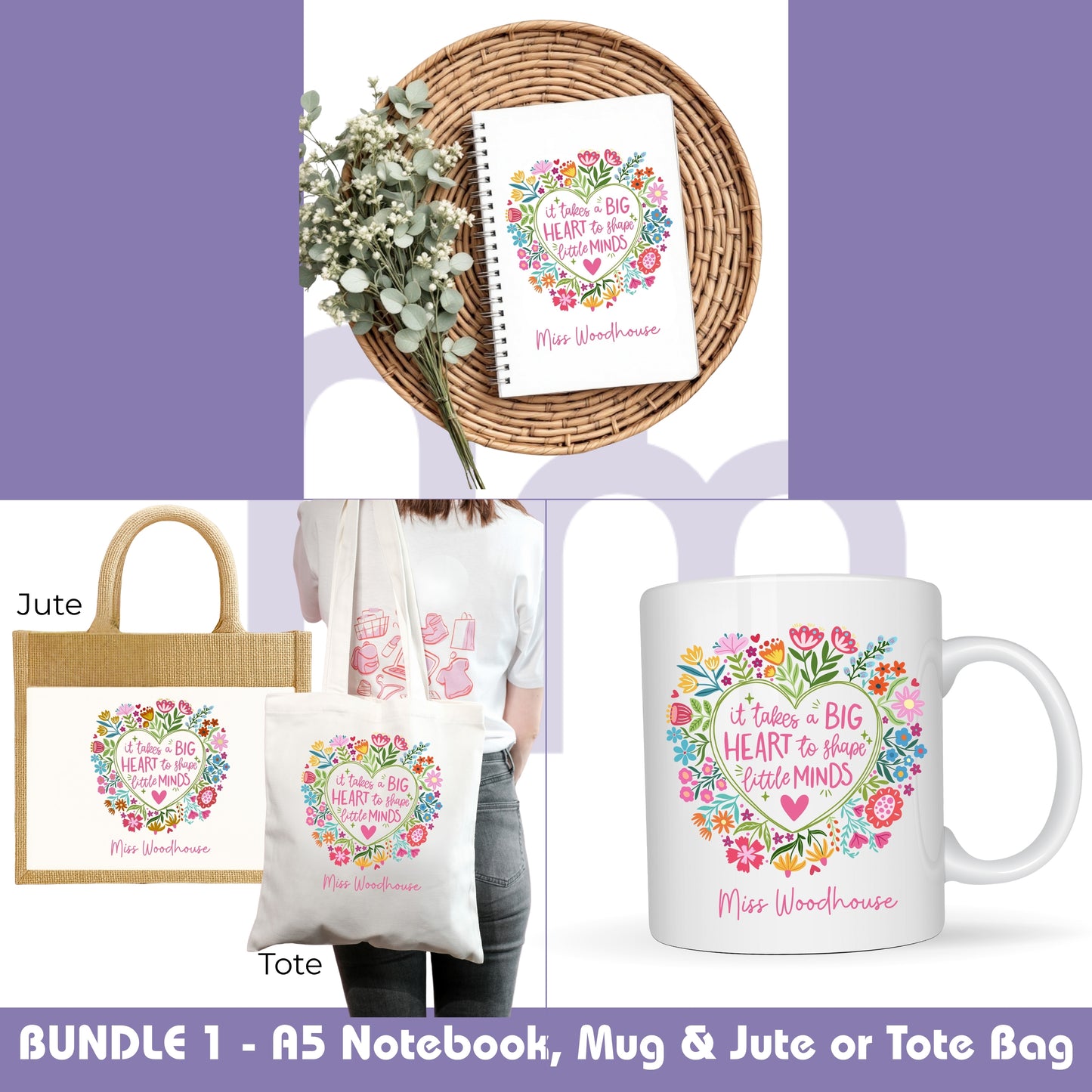 Personalised Big Heart to teach Little Minds Teacher Gift Floral Design - Cushion