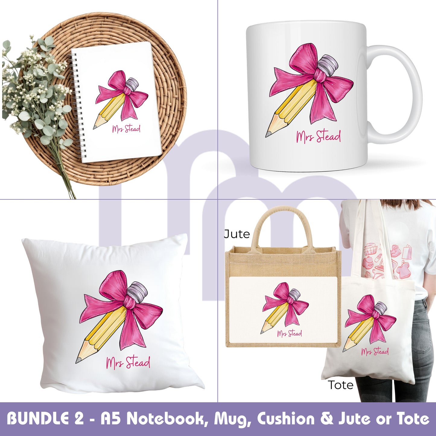 Personalised Teacher Gift Bag  - Jute - Light Pink