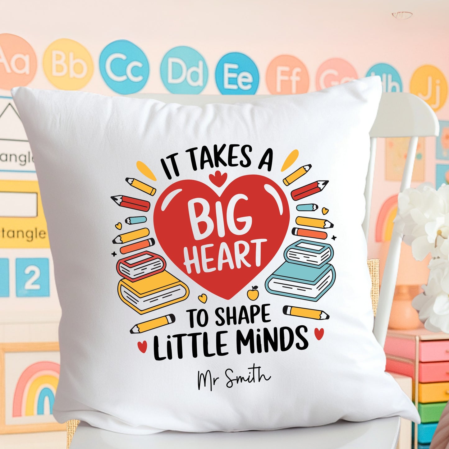 Personalised Big Heart to teach Little Minds Teacher Gift Hearts & Books Design - Jute Bag