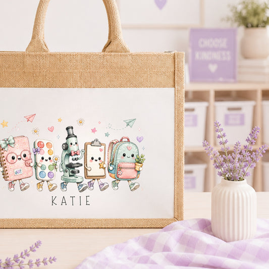 Personalised Adorable Classroom Characters - Teacher Jute Bag