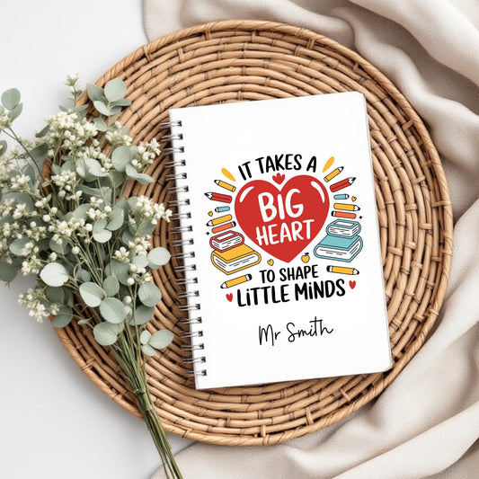 Personalised Big Heart to teach Little Minds Teacher Gift Hearts & Books Design - A5 Notebook