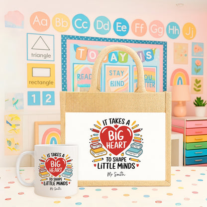 Personalised Big Heart to teach Little Minds Teacher Gift Hearts & Books Design - Cushion