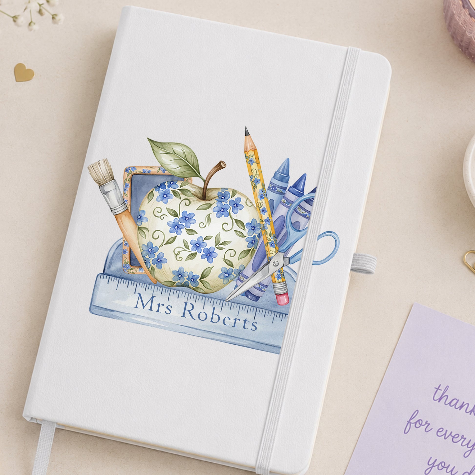 Personalised thank you teacher notebook with floral school stationery design
