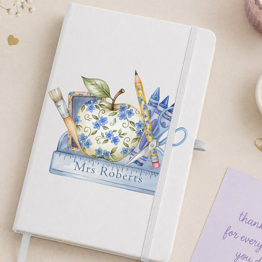 Personalised thank you teacher notebook with floral school stationery design